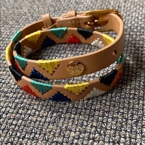 EUC Tory Burch Embroidered Double Wrap bracelet